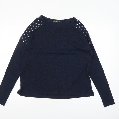 New Look Womens Blue Studded Shoulder Long Sleeve Pullover Jumper Size 10