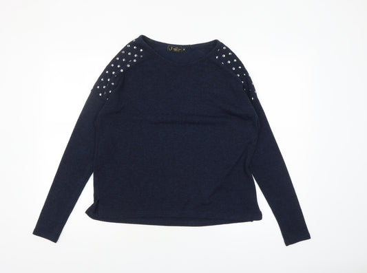 New Look Womens Blue Studded Shoulder Long Sleeve Pullover Jumper Size 10