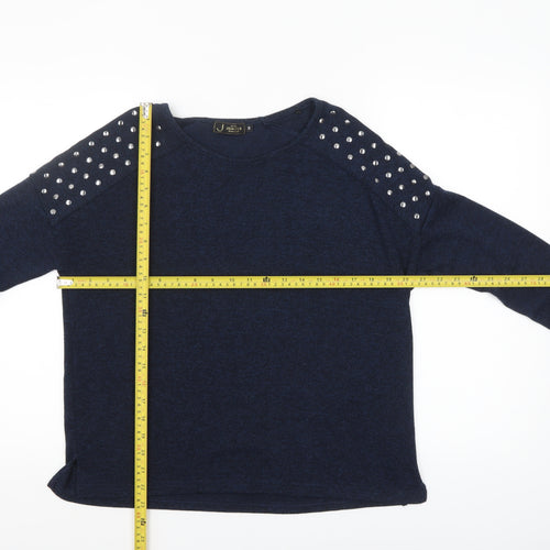 New Look Womens Blue Studded Shoulder Long Sleeve Pullover Jumper Size 10