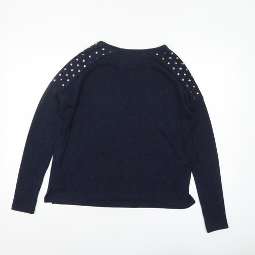 New Look Womens Blue Studded Shoulder Long Sleeve Pullover Jumper Size 10