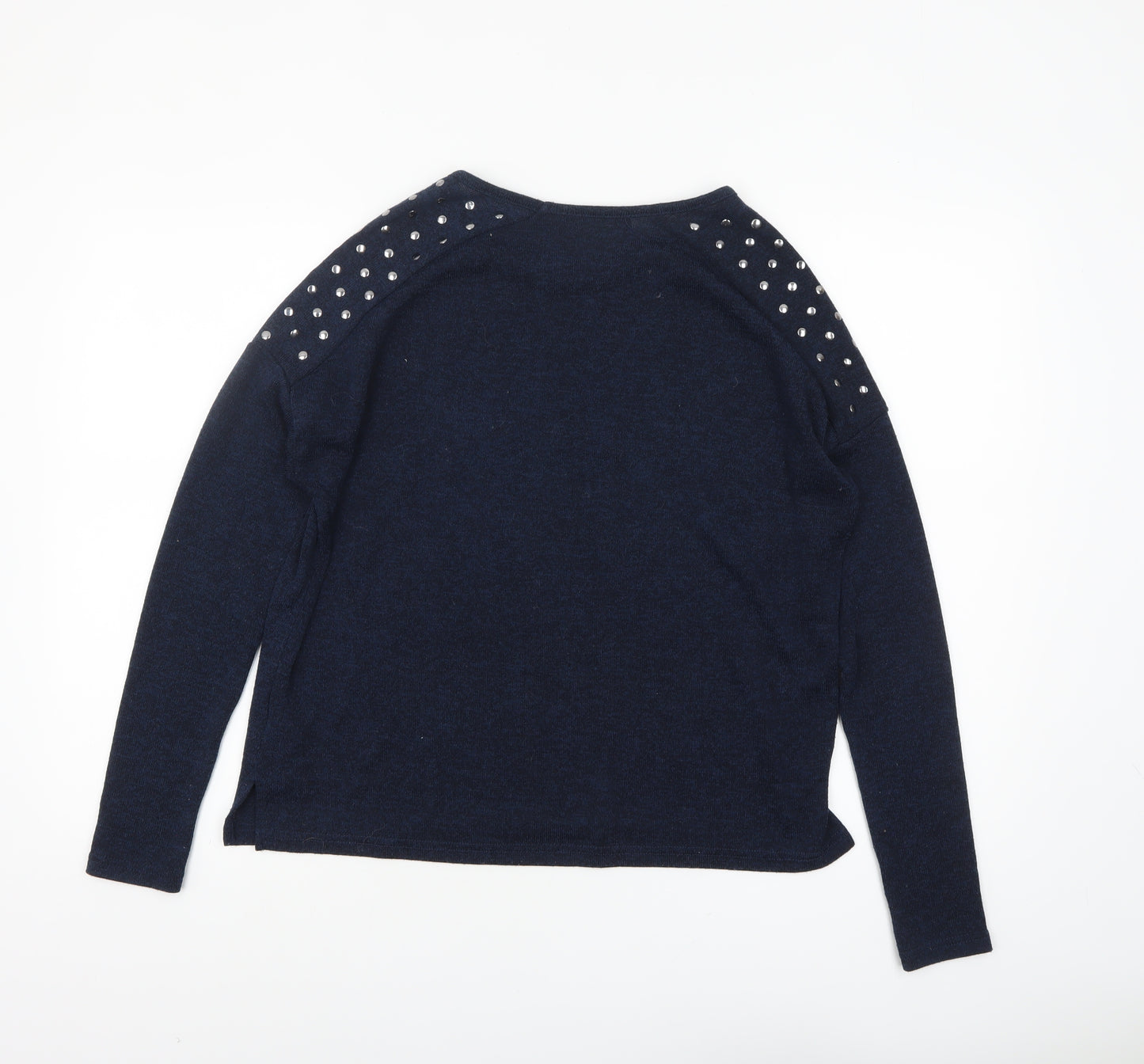 New Look Womens Blue Studded Shoulder Long Sleeve Pullover Jumper Size 10