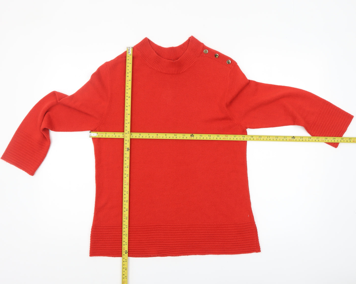 Marks and Spencer Women’s Red Mock Neck Button Pullover Jumper Size 14