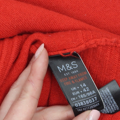 Marks and Spencer Women’s Red Mock Neck Button Pullover Jumper Size 14
