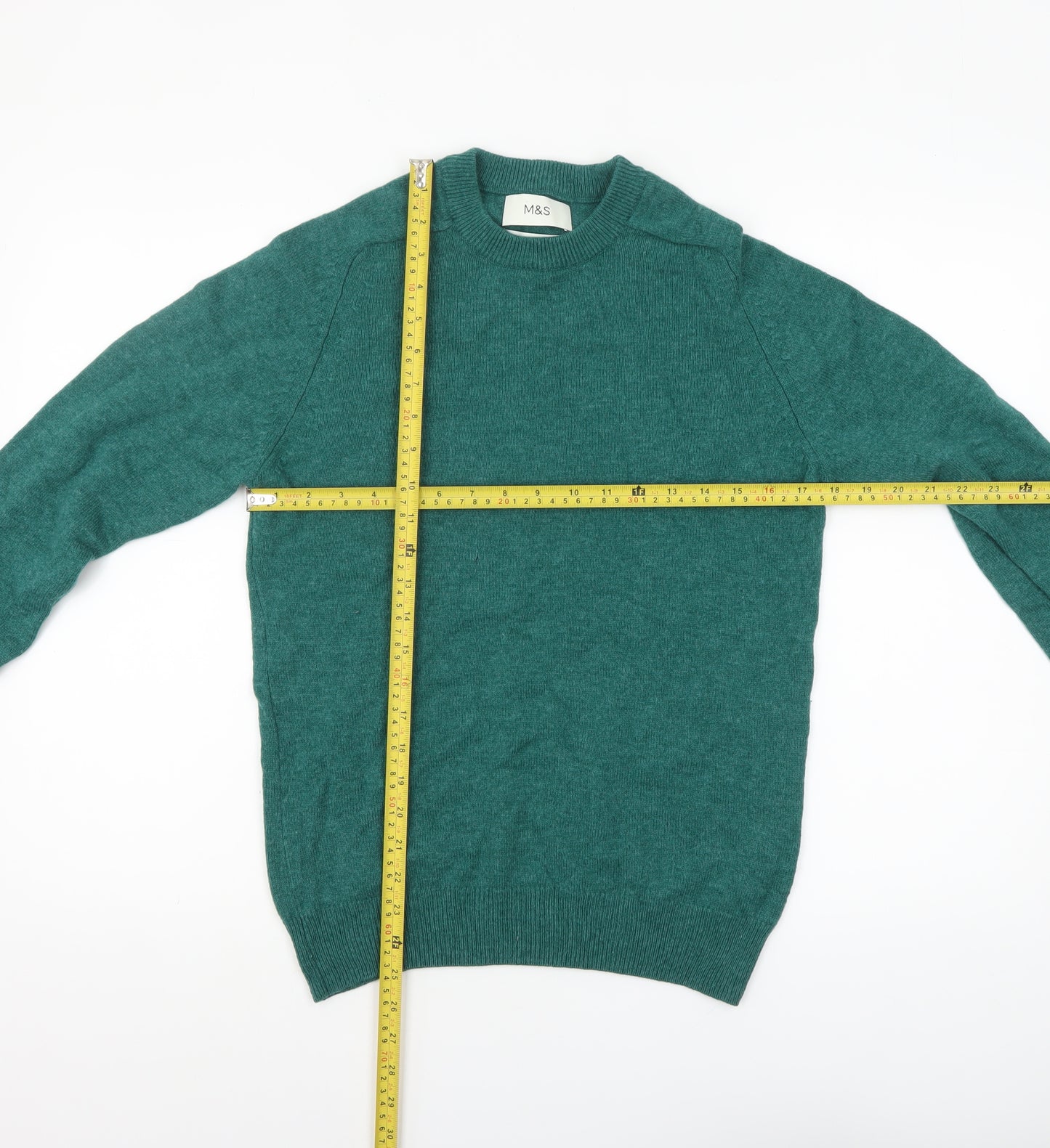Marks and Spencer Men’s Green Wool Crew Neck Jumper Size S