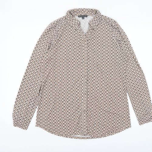 Adrianna Papell Women's Beige Geometric Long Sleeve Blouse M