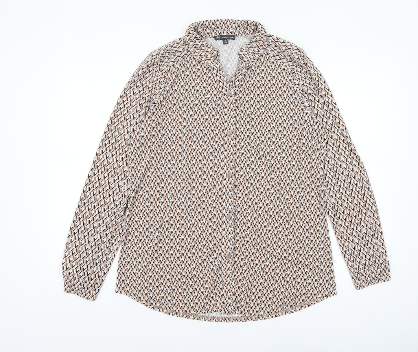 Adrianna Papell Women's Beige Geometric Long Sleeve Blouse M