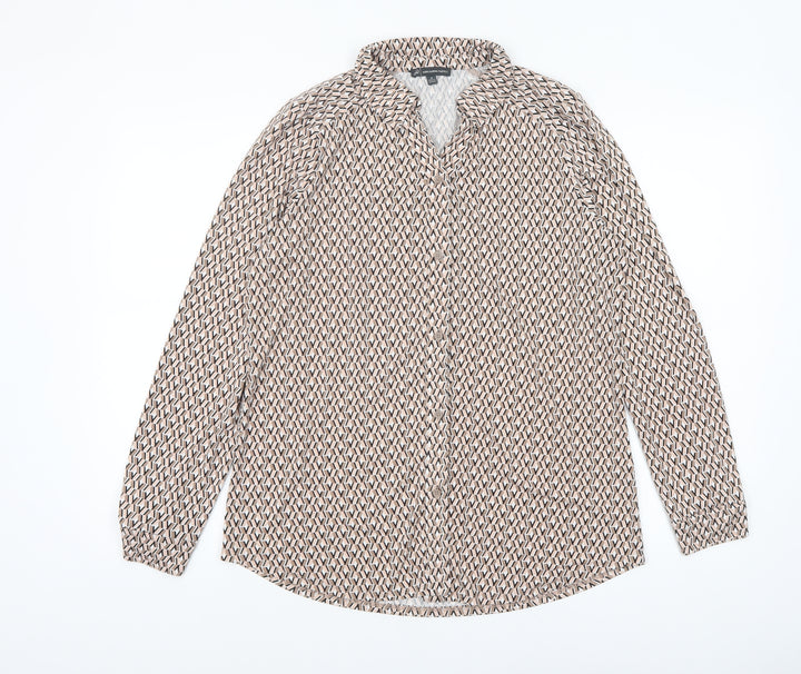 Adrianna Papell Women's Beige Geometric Long Sleeve Blouse M