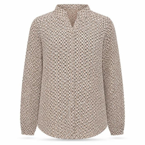 Adrianna Papell Women's Beige Geometric Long Sleeve Blouse M