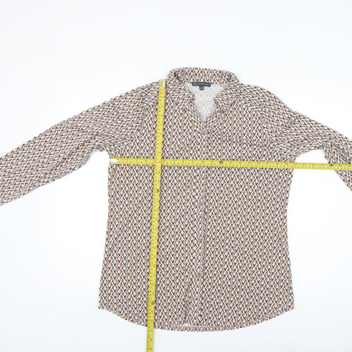 Adrianna Papell Women's Beige Geometric Long Sleeve Blouse M