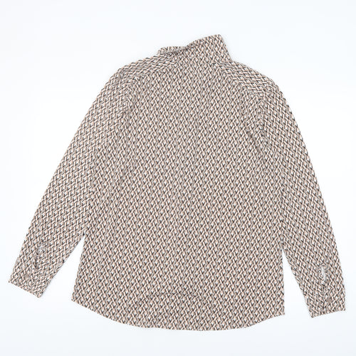 Adrianna Papell Women's Beige Geometric Long Sleeve Blouse M