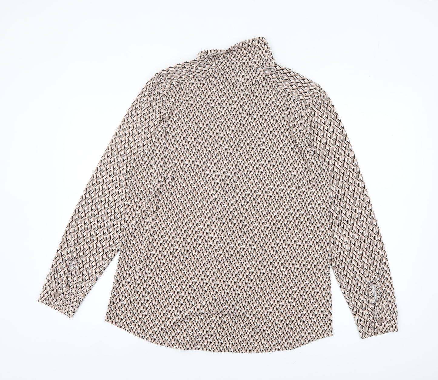 Adrianna Papell Women's Beige Geometric Long Sleeve Blouse M