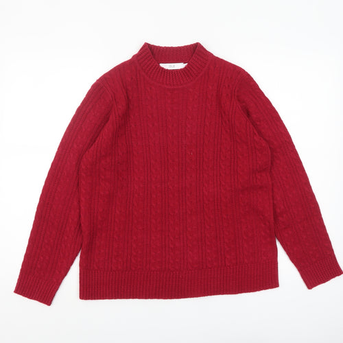 Isle Women Red Cable-Knit Acrylic Jumper Size S 10-12