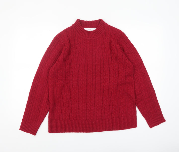 Isle Women Red Cable-Knit Acrylic Jumper Size S 10-12