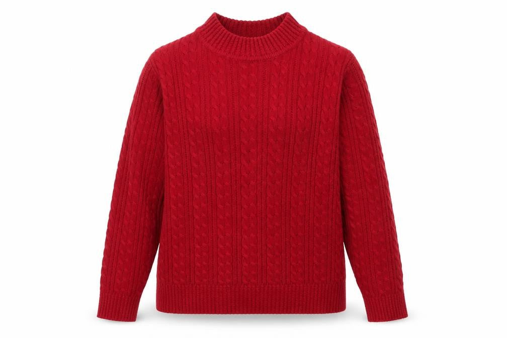 Isle Women Red Cable-Knit Acrylic Jumper Size S 10-12