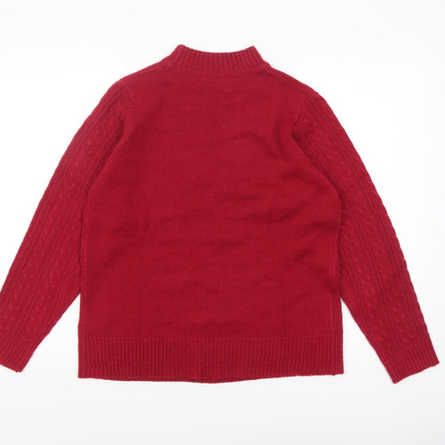 Isle Women Red Cable-Knit Acrylic Jumper Size S 10-12
