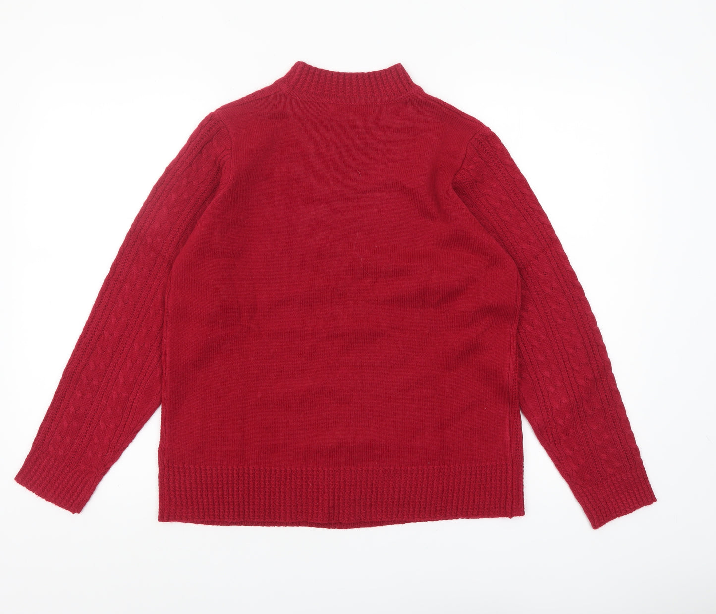 Isle Women Red Cable-Knit Acrylic Jumper Size S 10-12