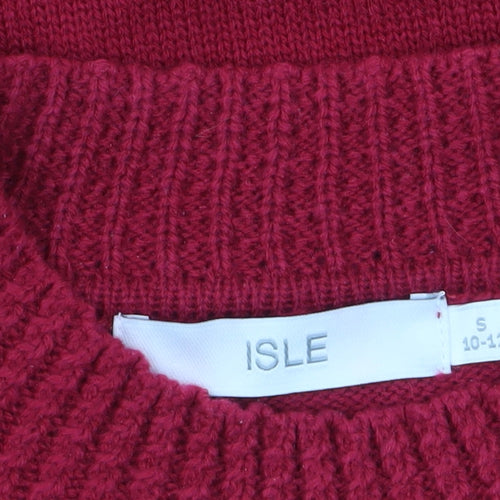 Isle Women Red Cable-Knit Acrylic Jumper Size S 10-12