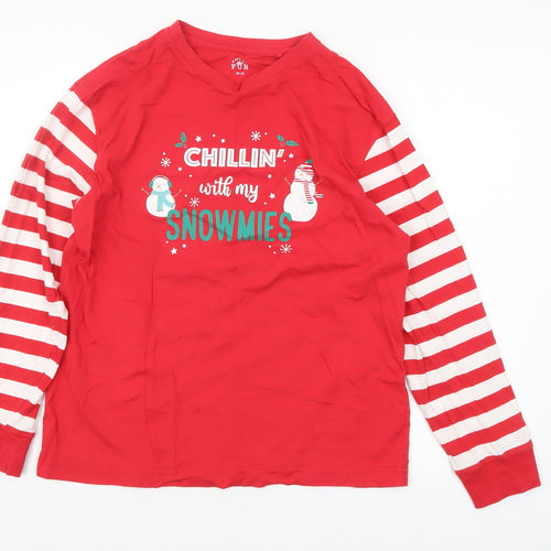 Festive Fun Women Red Striped Long Sleeve Christmas Pyjama Top Size 10-12