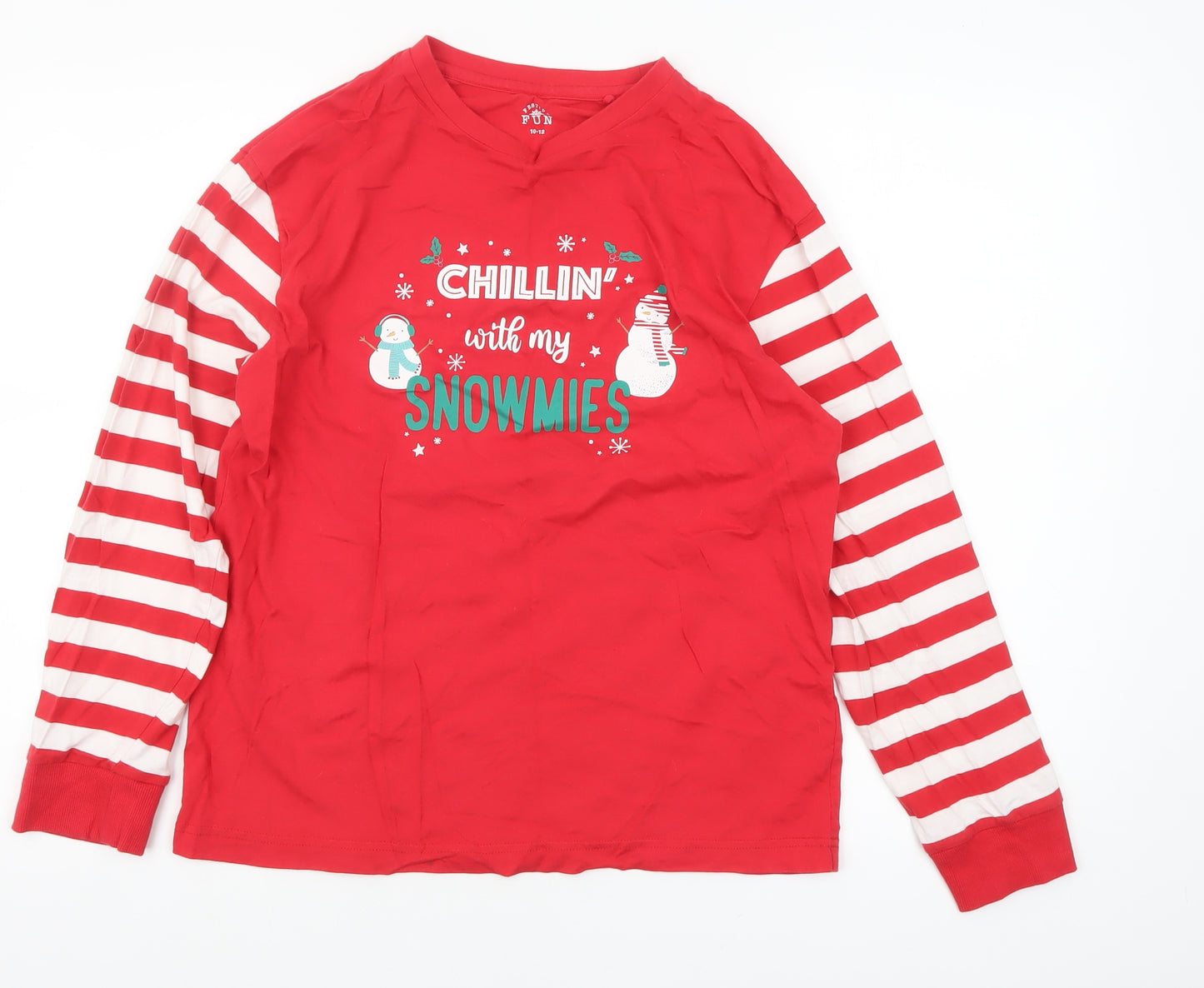 Festive Fun Women Red Striped Long Sleeve Christmas Pyjama Top Size 10-12