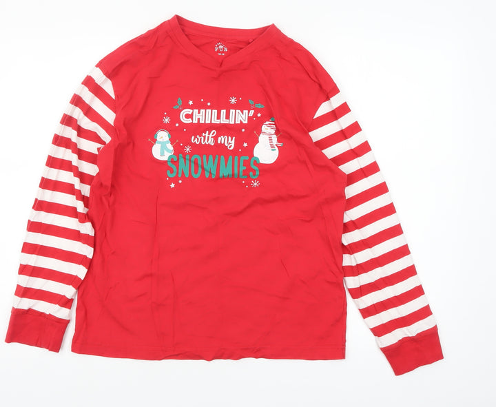Festive Fun Women Red Striped Long Sleeve Christmas Pyjama Top Size 10-12