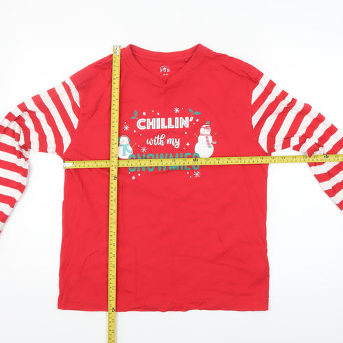 Festive Fun Women Red Striped Long Sleeve Christmas Pyjama Top Size 10-12