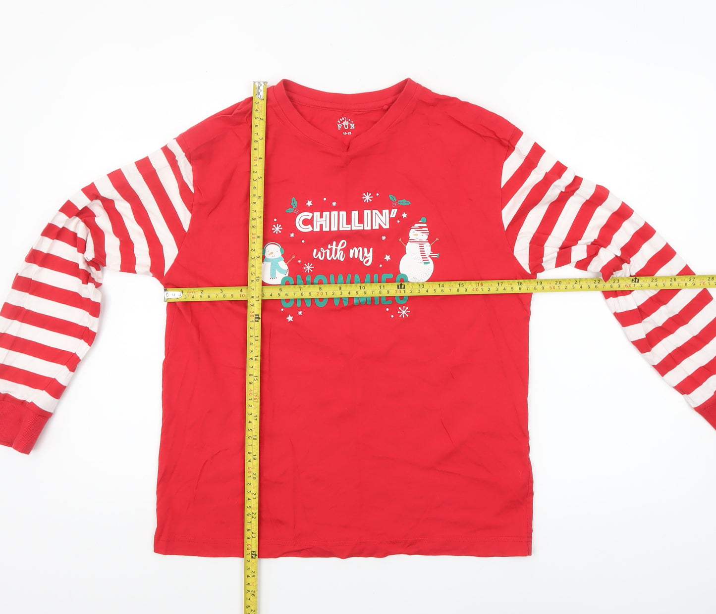 Festive Fun Women Red Striped Long Sleeve Christmas Pyjama Top Size 10-12