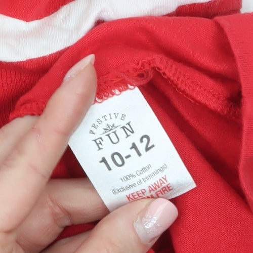 Festive Fun Women Red Striped Long Sleeve Christmas Pyjama Top Size 10-12