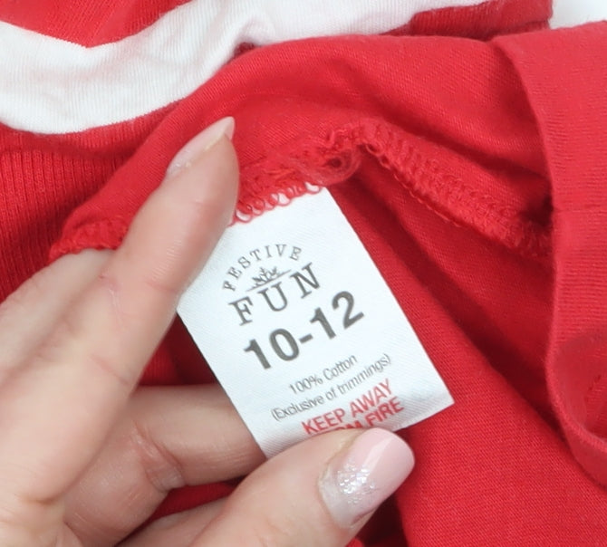 Festive Fun Women Red Striped Long Sleeve Christmas Pyjama Top Size 10-12