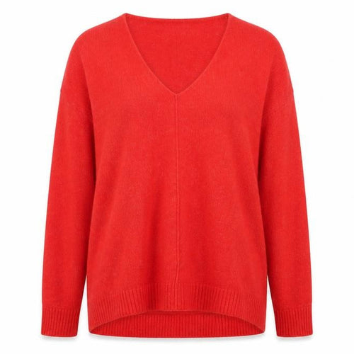 H&M Women's Red V-Neck Relaxed Fit Knit Jumper Size S