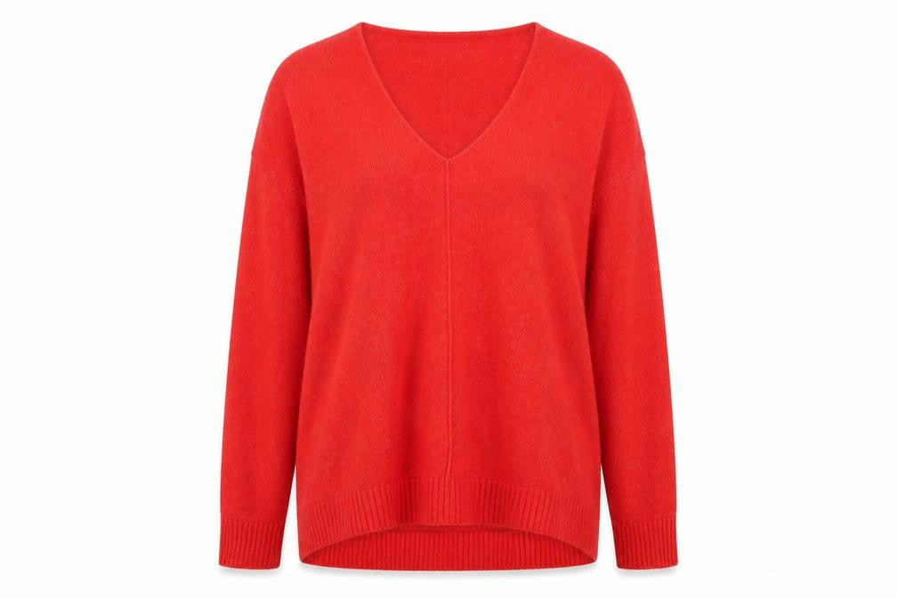 H&M Women's Red V-Neck Relaxed Fit Knit Jumper Size S
