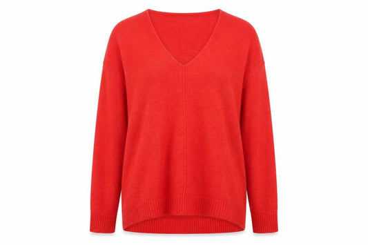 Front view of H&M Women's Red V-Neck Relaxed Fit Knit Jumper, size S