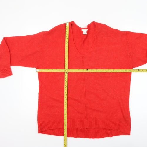 H&M Women's Red V-Neck Relaxed Fit Knit Jumper Size S
