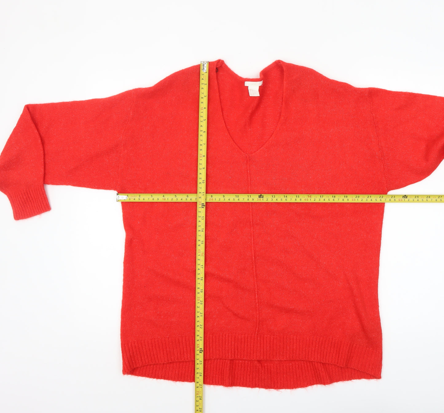 H&M Women's Red V-Neck Relaxed Fit Knit Jumper Size S