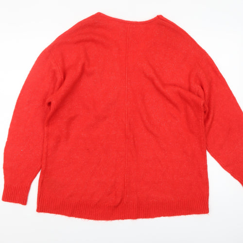 H&M Women's Red V-Neck Relaxed Fit Knit Jumper Size S