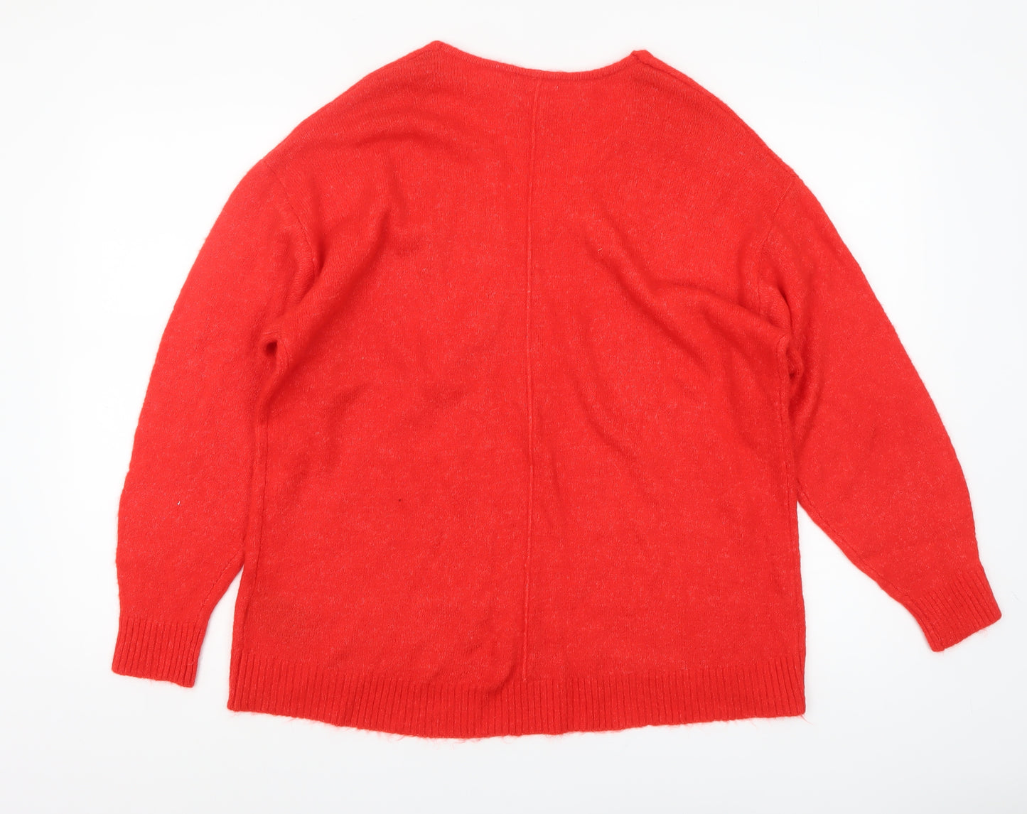 H&M Women's Red V-Neck Relaxed Fit Knit Jumper Size S