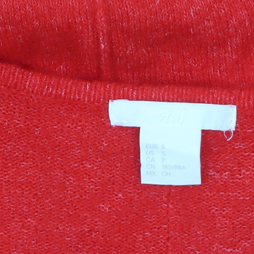 H&M Women's Red V-Neck Relaxed Fit Knit Jumper Size S