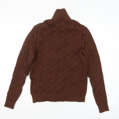 Marks and Spencer Men's Brown Cable-Knit 1/2 Zip Jumper Size S