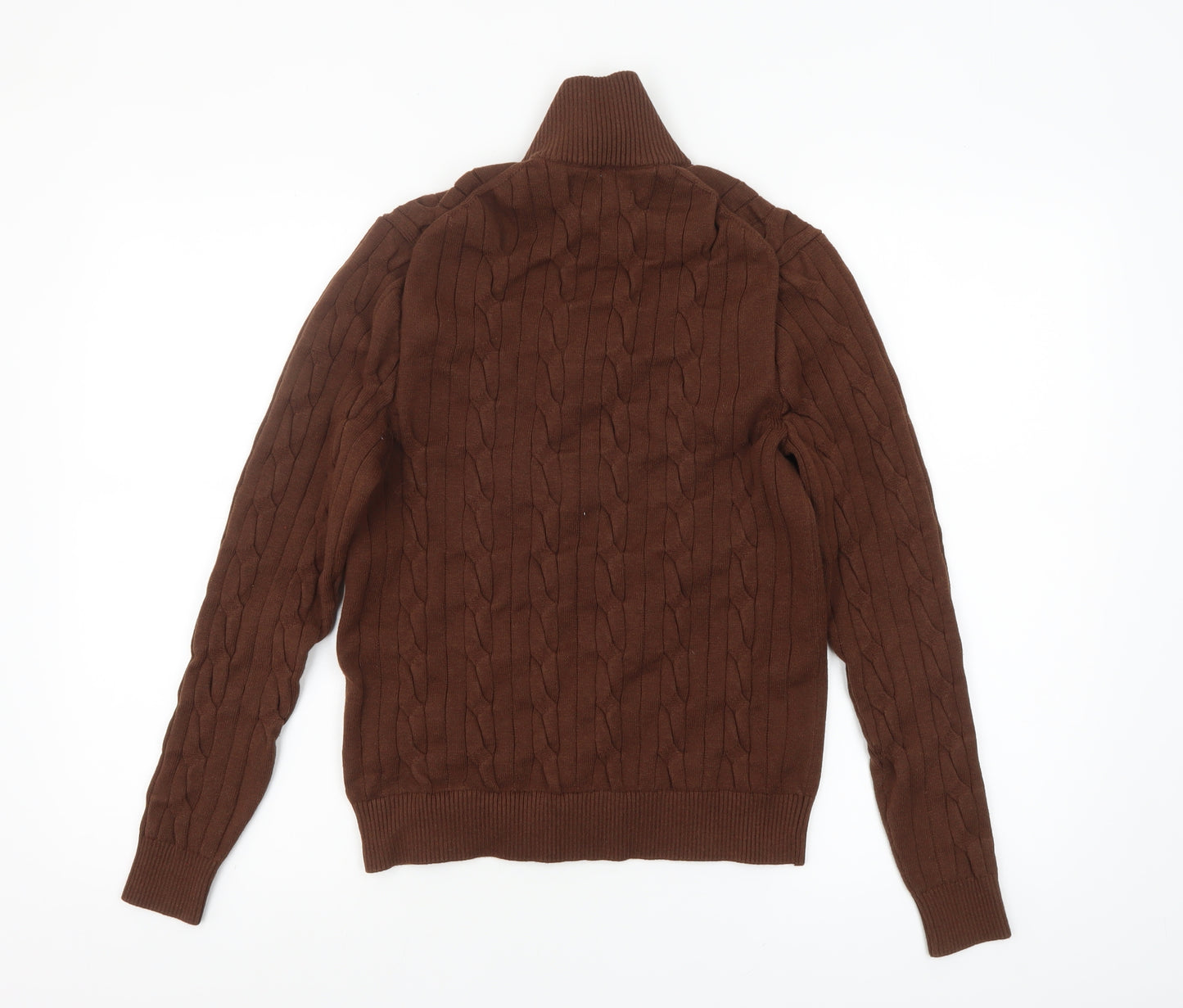 Marks and Spencer Men's Brown Cable-Knit 1/2 Zip Jumper Size S
