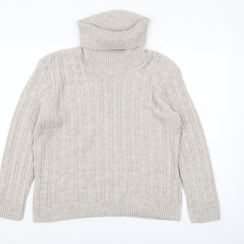 Sugar Crisp Womens Beige Roll Neck Cable-Knit Jumper L