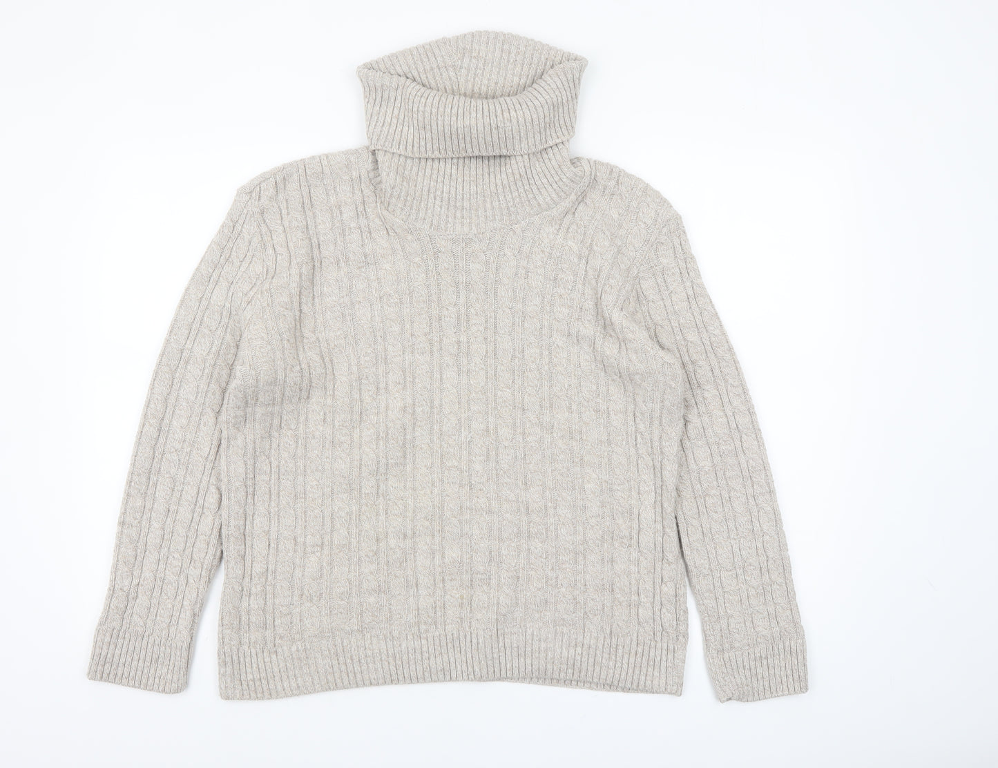Sugar Crisp Womens Beige Roll Neck Cable-Knit Jumper L