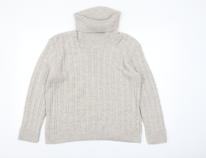 Sugar Crisp Womens Beige Roll Neck Cable-Knit Jumper L