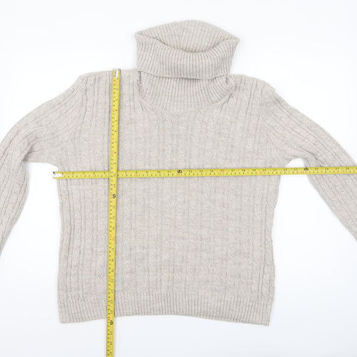 Sugar Crisp Womens Beige Roll Neck Cable-Knit Jumper L