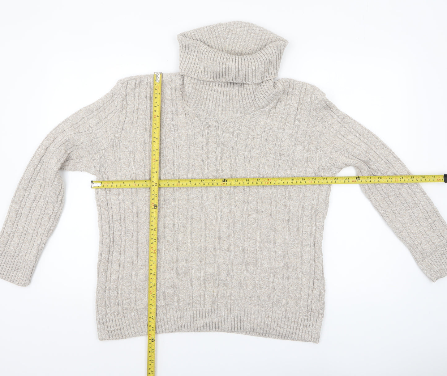 Sugar Crisp Womens Beige Roll Neck Cable-Knit Jumper L