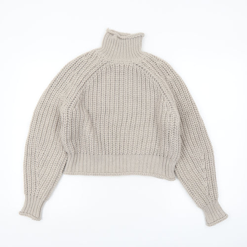 H&M Women Beige Chunky Roll Neck Jumper XS Relaxed Fit Knit