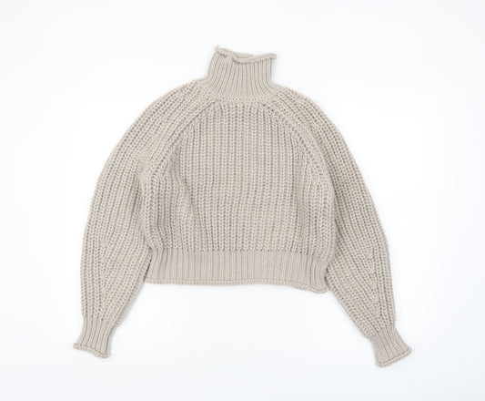 H&M Women Beige Chunky Roll Neck Jumper XS Relaxed Fit Knit