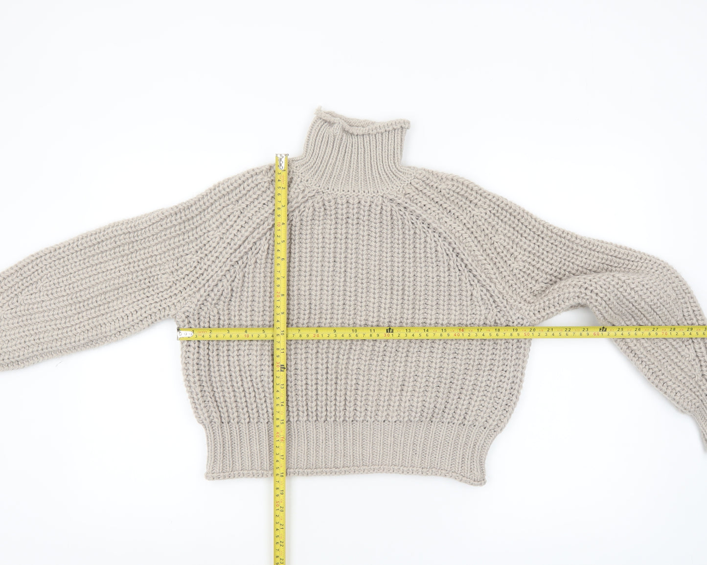 H&M Women Beige Chunky Roll Neck Jumper XS Relaxed Fit Knit
