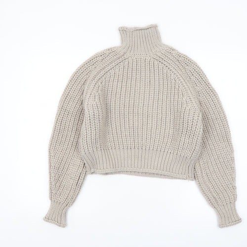 H&M Women Beige Chunky Roll Neck Jumper XS Relaxed Fit Knit