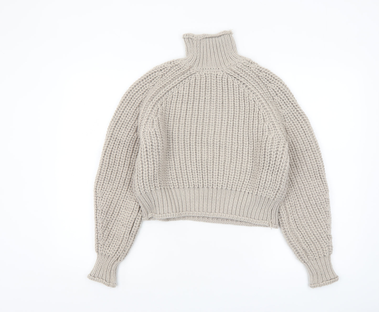 H&M Women Beige Chunky Roll Neck Jumper XS Relaxed Fit Knit