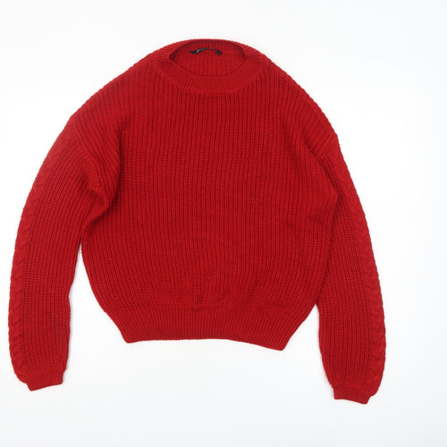 Stradivarius Women Red Chunky Knit Crew Neck Jumper Size 8