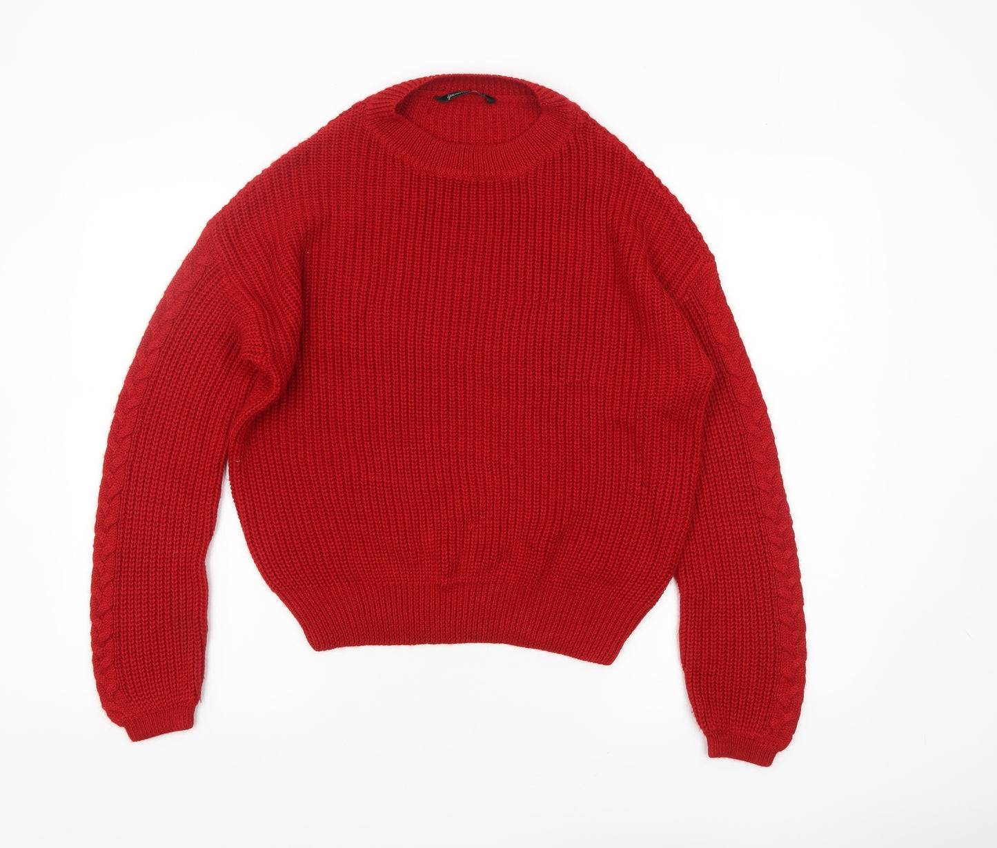 Stradivarius Women Red Chunky Knit Crew Neck Jumper Size 8
